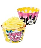 BirthdayExpress Superhero Girl Party Supplies - Reversible Cupcake Wrappers (12)