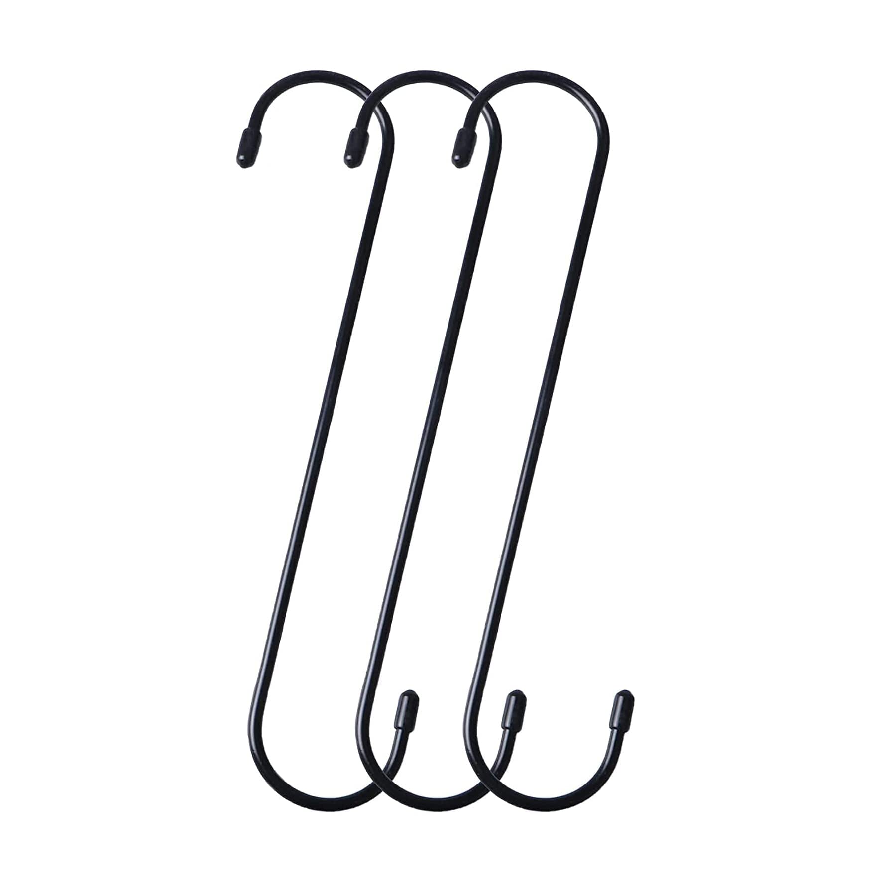 Baoswi 3 Pack Black Extra Long S Shaped Hooks, Heavy Duty Steel, 25cm, S Hooks for Hanging Plant, Closet, Kitchen, Garage, Indoor & Outdoor