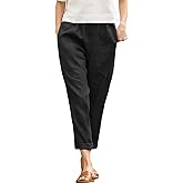 Langwyqu Womens Casual Cotton Tapered Capri Cargo Pants Loose Elastic Waist Ankle Cropped Trouser with Pockets