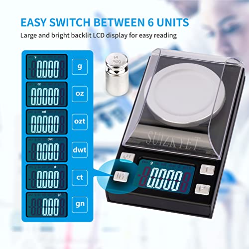 Ultra-High Precision Milligram Scale 50g X 0.001g, MG Reloading Scale with 50g Calibration Weight, Small Pocket Powder Scale for Jewelry Gold Herb 6 Units Coversion and Bright LCD Display