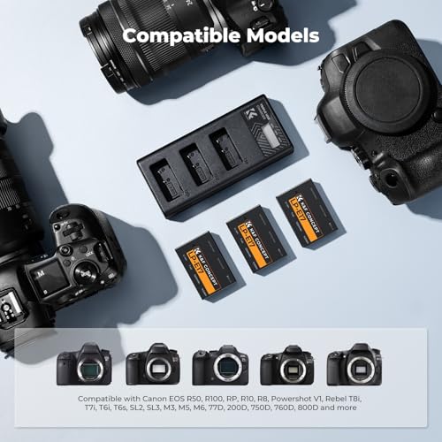 K&F CONCEPT 3-Pack LP-E17 Battery and Upgraded 3-Slot LCD Charger Compatible with Canon EOS R50 R100 RP R10 R8, Powershot V1, T8i T7i T6i T6s SL2 SL3 M3 M5 M6 200D 750D 760D 800D 8000D Camera