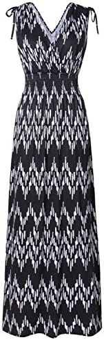 Cacuu Women's Chevron V Neck Sleeveless Empire Waist Striped Maxi Dress (Small, Black White)