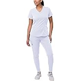 Adar Pro Athletic Scrubs Set For Women - Stretch V-Neck Scrub Top & Yoga Jogger Cargo Scrub Pants, 10 Pockets