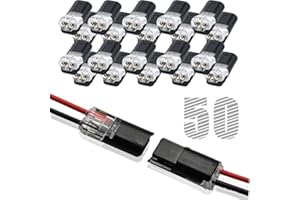 JAPELESSOR Low Voltage Wire Connector, Double Wire Plug in Connector with Locking Buckle, Led Light Strip Connectors 2 Pin - No Wire Stripping Cutting (50PCS)