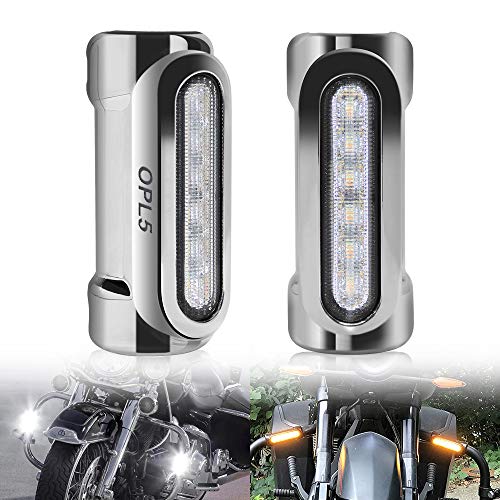 OPL5 Motorcycle Highway Bar Lights,Switchback Driving Turn Signals Crash Bar Lights for Harley Victory 1-1/4 inch Crash Bars Honda Harley Davidson Dyna Touring Bikes（2 Pack） (Silver)