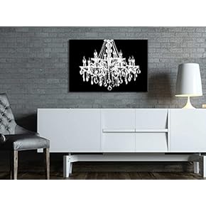Canvas Wll Art - Crystal White Chandelier on Black Background - Giclee Print and Stretched Ready to Hang - 12"x18"