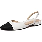 Athlefit Slingback Flats for Women Square Pointed Toe Two Toned Flats Wedding Pumps for Women
