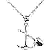 High Polish 925 Sterling Silver Pick and Shovel Pendant Necklace, 20"