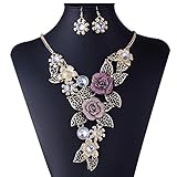 Women's Crystal Necklace Earrings Set, Mosunx Wedding sets Bohemian Jewelry set (Gold D)