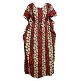 Women's Bohemian Kaftan Dress Red Floral Printed Kimono House Dresses XXXL