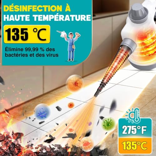 Portable Steam Cleaner 1050W High Temperature Cleaning - 100% Chemical Free Disinfection Multifunction Device for Kitchen, Bathroom, Car, Floors and Fabrics