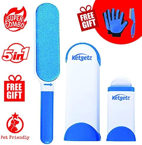 KETGETZ Pet Fur and Lint Remover Pet Hair Remover with Self-Cleaning Base Double-Sided Brush Removing Cat Dog Hair From Clothing, Furniture, Home -- White/Blue