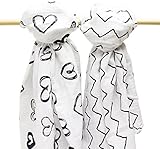 B.B. Swanky Swaddle Blankets 2-Pack by Bodacious Bambino | Soft Baby Muslin Blankets | Swaddling Blankets with Hearts & Zig Zags