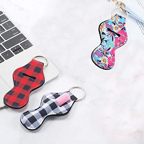 Huihui Decoration 10 Pieces Lipstick Holder Keychain Keyrings Neoprene Chapstick Key Chain Holder Lip Balm Holder Keychain with 10 Different Vibrant Prints (10 Pack)