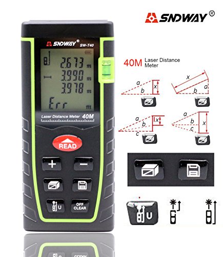 SNDWAY SW-T40 40M 131FT Laser Distance Meter Digital Diastmeter Laser Range Finder Meter Area Volume Measure Tool with LCD 4 Line Display