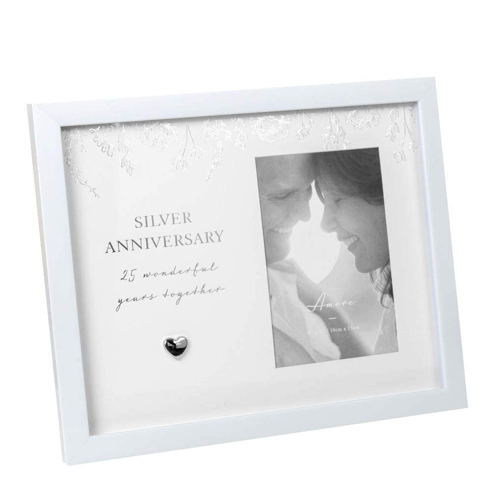 Amore White Wooden 25th Silver Wedding Anniversary Photo Frame 4' x 6' AM11825