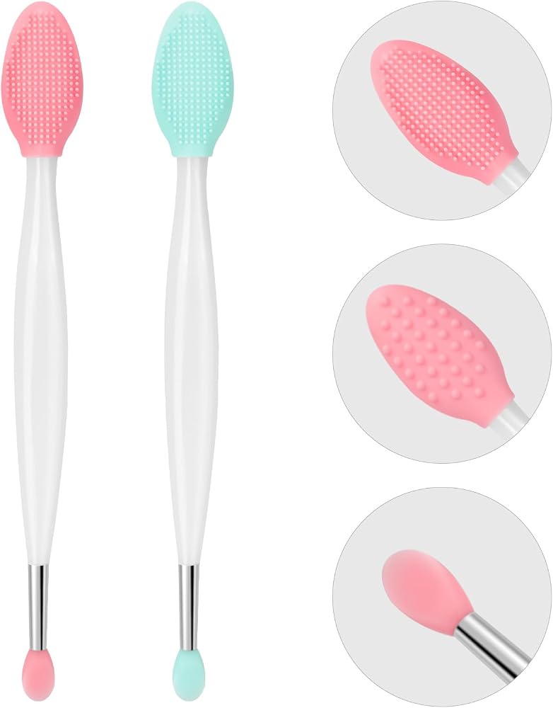 Unaone Lip Scrub Brush - 2 PCS Dual-ended Lip Scrubber Exfoliator and Silicone Lip Brush, 3-in-1 Silicone Lip Scrub Tool Lip