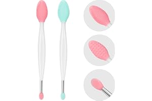 Unaone Lip Scrub Brush - 2 PCS Dual-ended Lip Scrubber Exfoliator and Silicone Lip Brush, 3-in-1 Silicone Lip Scrub Tool Lip Mask Applicator, Gentle Exfoliator & Applicator for Soft