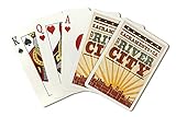 Sacramento, California - Skyline and Sunburst Screenprint Style (Playing Card Deck - 52 Card Poker Size with Jokers)