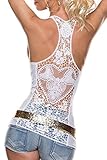O&W Womens Sexy Crochet Low Cut Cool Lace Sheer Back Club Top Tank Top Vest