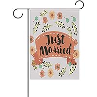 Starotor Just Married Heart Shaped Garden Flag Double Sided House Yard Flag Holiday Seasonal Outdoor Flag 12" x 18"