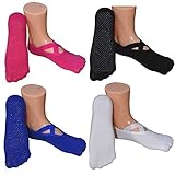 Women's Ballet Style No Show Low Cut Hospital Slipper Socks Great for Barre Pilates Yoga with Non Skid Grips Pack of 4