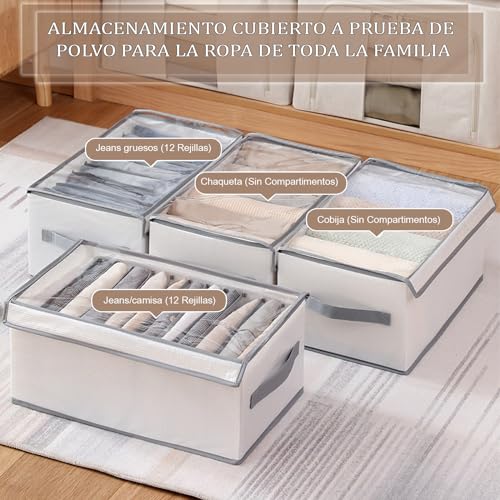 Organizador de Ropa para Closet 3 Piezas, Organizadores de Cajones Ropa Plegable, con 12 Compartimentos y Cubierta de malla transparente para jeans, ropa, camisas, almacenamiento de guardarropa