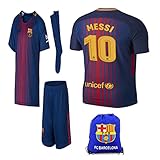BARCA2018 Barcelona NB Messi Suarez Iniesta Neymar 2017 2018 17 18 Kid Youth Replica Home Jersey Kit : Shirt, Short, Socks, Bag