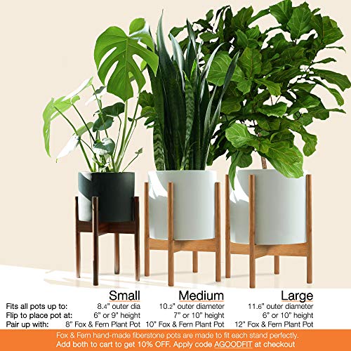 Fox & Fern Mid-Century Modern Plant Stand - Bamboo - EXCLUDING 12" White Ceramic Plant Pot
