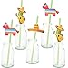 Fiesta Party Paper Straws Cactus Sombrero Donkey Pattern Drinking Straws Striped Decorative Straws for Parties Festival (36 Sets)