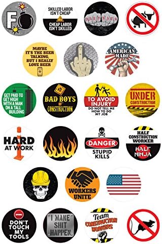 22 Funny Construction Worker Clings | Perfect for Windows, Coffee Mugs, Beer Glasses, Cars, Trucks, Lunch Boxes and Tool Boxes | Non-adhesive, Static Cling Reusable Stickers | LEAVES NO RESIDUE