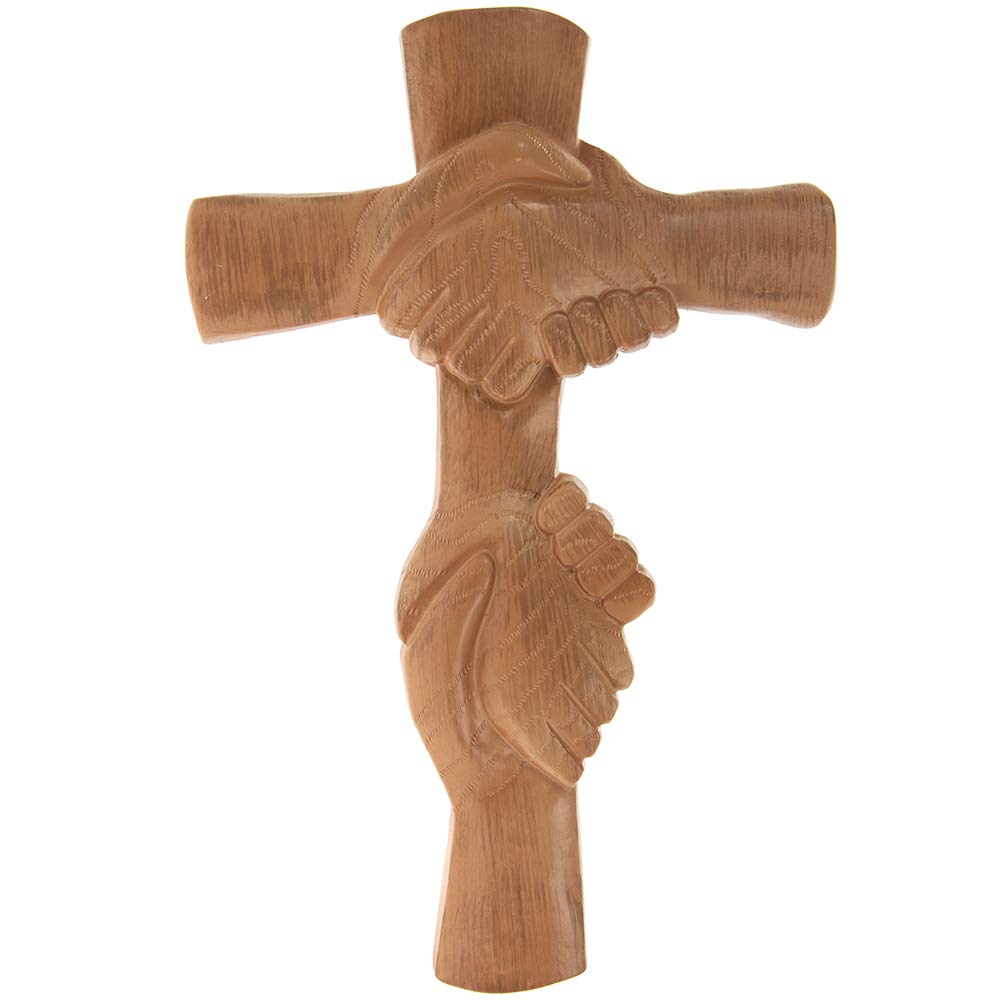 Entwined Hands Wall Cross - The Hands of the Lord - Ideal Confirmation, Christening/Baptism, Ordination Gift Idea - Made From Resin with Wood Effect