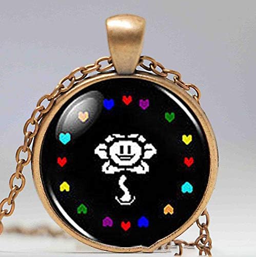suofeiyaUndertale Flower Hearts Game Gaming Mens Handmade Fashion Necklace Brass Silver Pendant Steampunk Jewelry Womens New Chain Toy
