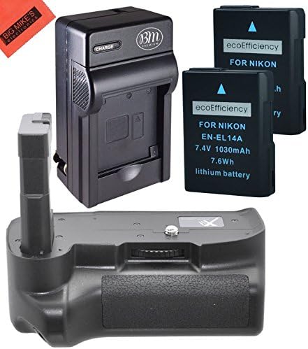 Battery Grip Kit for Nikon D3400 Digital SLR Camera - Includes Replacement BG-N12 Battery Grip + Qty 2 ecoEfficiency EN-EL14a Batteries+ Rapid AC/DC Battery Charger