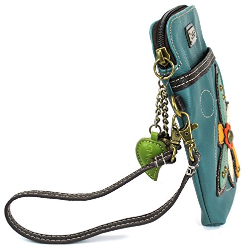 Chala Crossbody Cell Phone Purse - Women PU Leather Multicolor Handbag with Adjustable Strap - Dragonfly - Turquoise