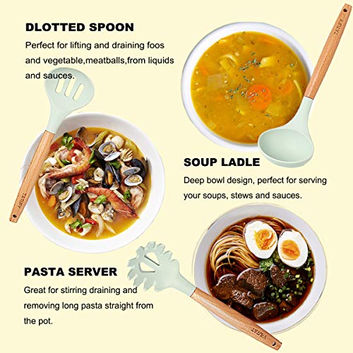 Kitchen Utensil Set 11 Piece Cooking Utensils,Tatufy Silicone and Natural Wooden Utensils for Nonstick Cookware Non Toxic Turner Tongs Spatula Spoon Set Best Chef Kitchen Tool Set Blue