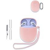 Case for Google Pixel Buds 2a - Wireless Bluetooth Earbuds, WUNIAK Soft Silicone Protective Portable Scratch Shock Resistant Shell with Cleaner Kit & Carabiner & Lanyard,Pink