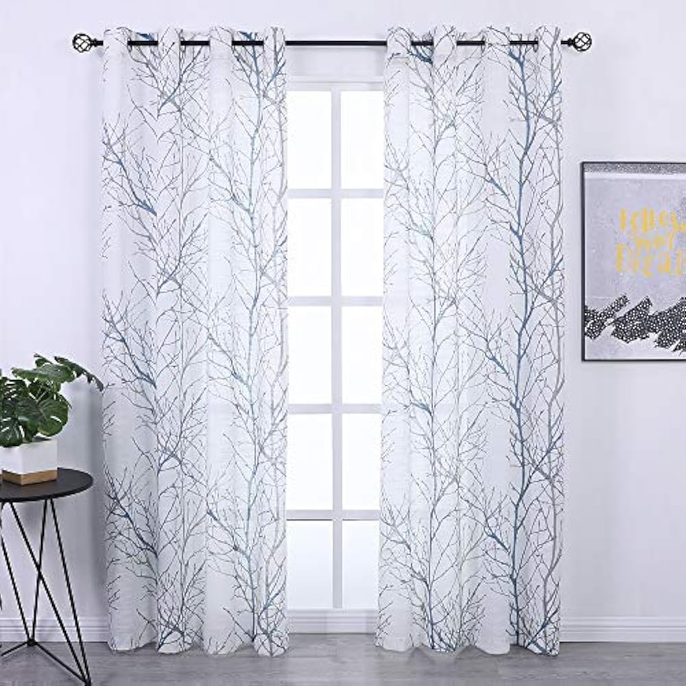 Blue Panels White Curtains 84 Rdquo For Living Room Grey Tree