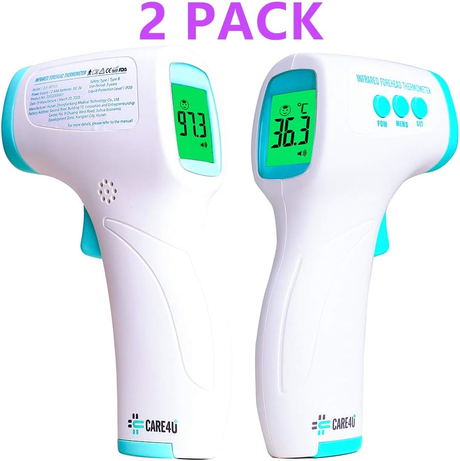 2 (Pack) Forehead Thermometer, No-Touch Digital Infrared Thermometer, ˚F /˚C Adjustable with Fever Alert Function, 3 in 1 Digital Medical Infrared Thermometer for Baby and Adult