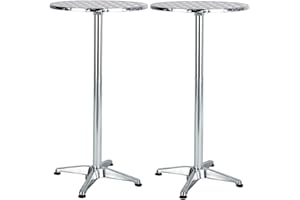 BTEXPERT Set of 2, Aluminum Indoor Outdoor 23.75" Round Restaurant Bar Height 45" Table flip top, Patio Stainless Steel Silver Furniture 25.75" Base