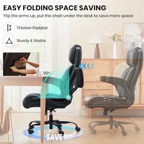 500lbs Big and Tall Office Chair Adjustable Lumbar Support for Back Pain, Extra Wide Seat Executive Office Chair Thick Armrest Pad, Heavy Duty Base Ergonomic Computer Desk Chair