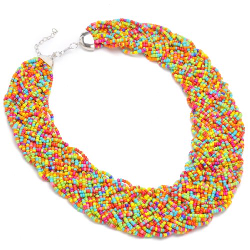 Fashion Gold Tone Chain Water Drop Olivary Colorful Resin Beads Pendant Bib Necklace