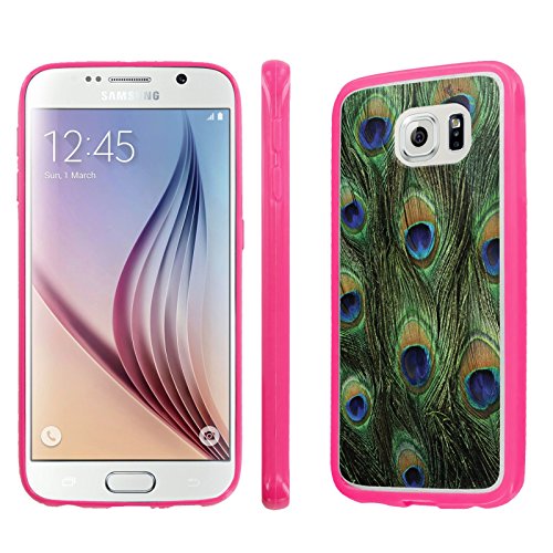 SAMSUNG GALAXY S6 Case, [NakedShield] [Pink] Flexi ShockProof Slim Impact Resistant Case + [Screen Protector] - [Peacock Feather] for SAMSUNG GALAXY S6
