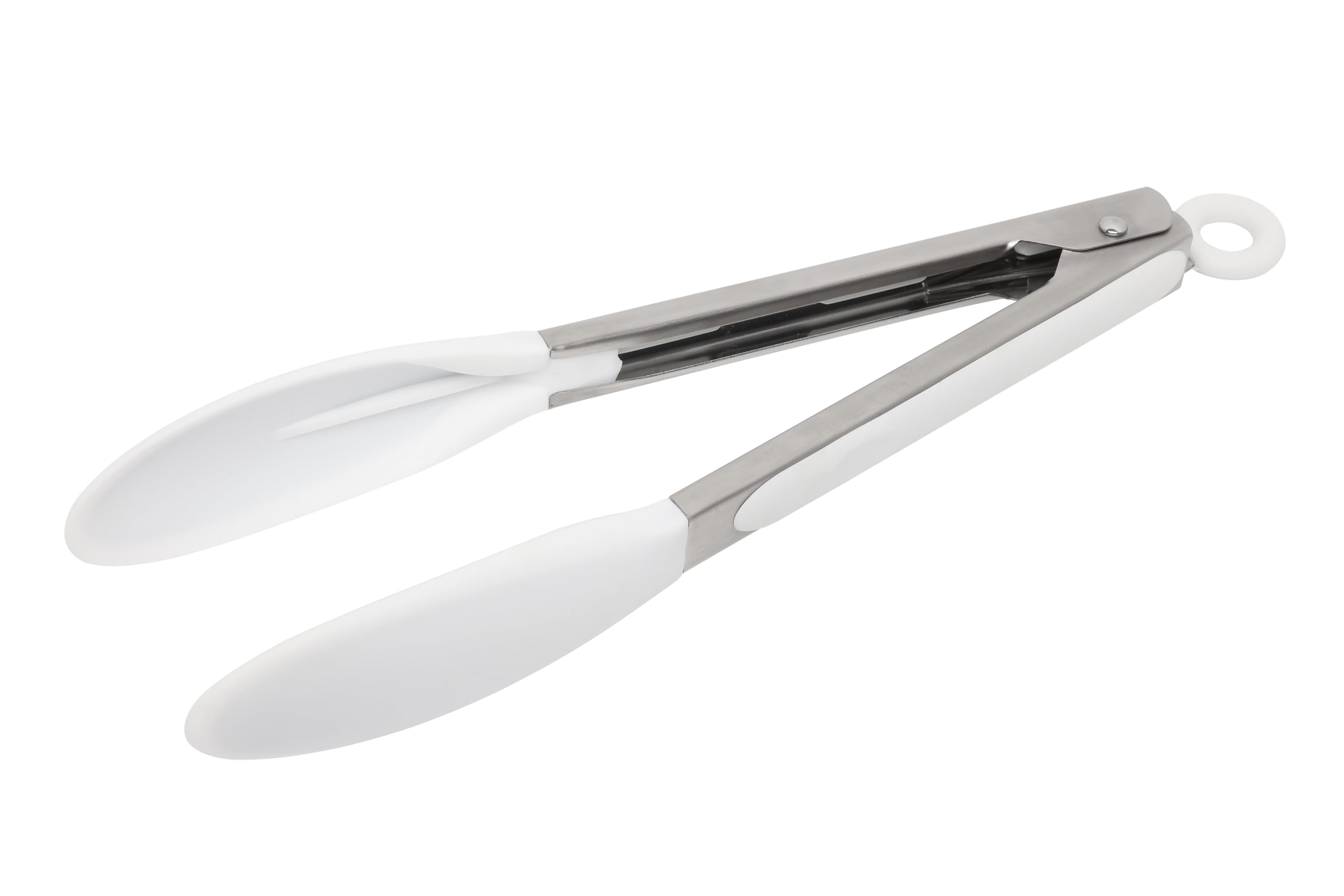 Wiltshire Silicone Kitchen Tongs 23cm, Cooking & Serving, Salad Tongs, Heat Resistant Utensil, Non-Stick, Non-Scratch, Locking Mechanism, Stainless Steel Non-Slip Handle, 23x7x4cm, White & Silver