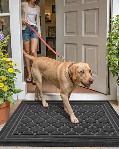 Color&geometry Dirt Trapper Outdoor Door Mat for Home Entrance 60x90 CM, Heavy Duty Outside Doormat Easy to Clean, Non Slip Rubber Backing Entry Rug Weatherproof for Front & Back Door, Grey