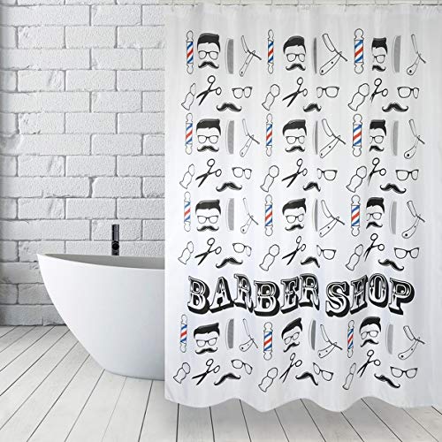 MSV Cotexsa by Premium Anti-Mould Textile Shower Curtain – Anti-Bacterial Washable 100% Waterproof with 12 Shower Curtain Rings – Polyester, Mosaico 180 x 200 cm – Made in Spain Barber Shop