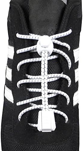 ChezMax Elastic No-Tie Shoe Laces for Any Ages White with Black Spot (2 Pairs)