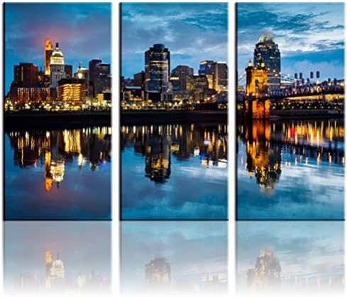 JOJOIL ART Living Room Bed Room Fitted City Night Lamp Flickering Superb Canvas Print Wall Art With Wood Framed