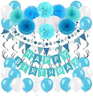 New Blue Sky Blue And White Birthday Decoration Set Happy