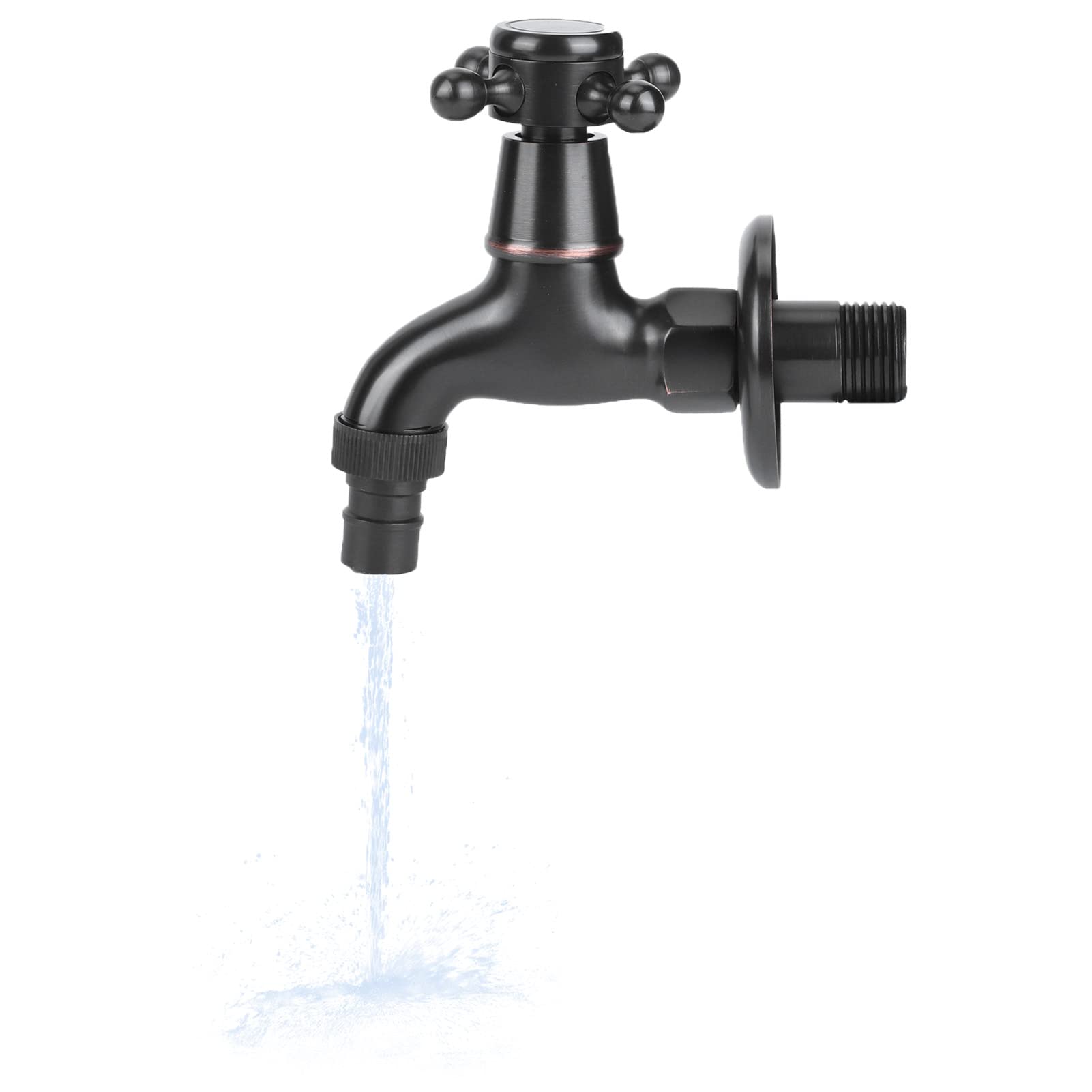 G1/2in Thread Faucet, Wall Mounted Washing Machine Single Handle Faucet Brass Basin Faucet Cold Water for Laundry Bathroom Black Short